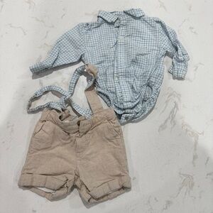 Janie and Jack - Onesie + Linen Overall Set - Boys (6-12 months) - EUC